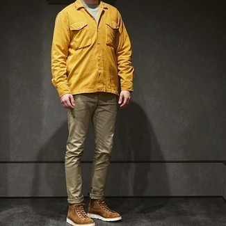 Welche Freizeitstiefel mit orange Langarmhemdes zu tragen – 17 Herren Outfits
