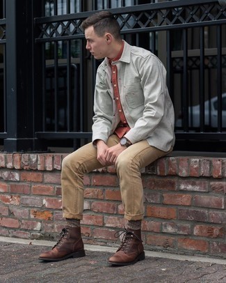 Welche Freizeitstiefel mit orange Langarmhemdes zu tragen – 17 Herren Outfits
