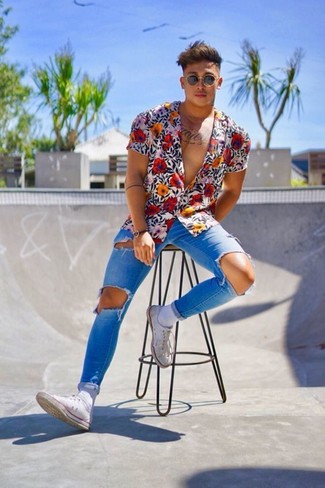 Rosa Kurzarmhemd mit Blumenmuster kombinieren – 23 Herren Outfits