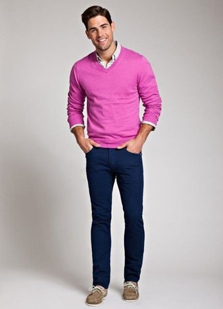 Rosa Pullover kombinieren – 232 Frühling Herren Outfits