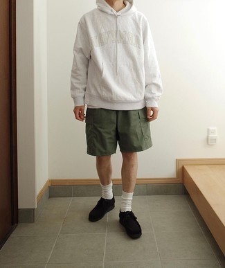 grauer bedruckter Pullover mit einem Kapuze von Wooyoungmi