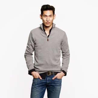 grauer Pullover mit einem Reißverschluss am Kragen von Ermenegildo Zegna