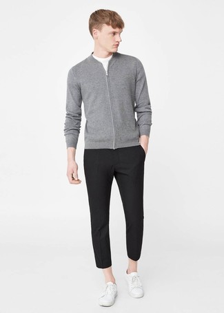 grauer Pullover mit einem Reißverschluß von Schott NYC