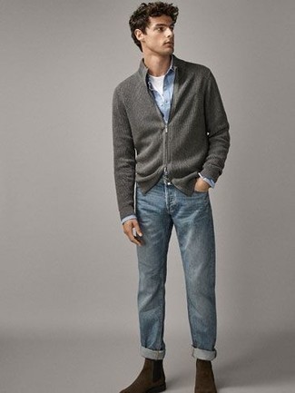 grauer Pullover mit einem Reißverschluß von Schott NYC