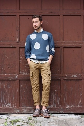 blauer gepunkteter Pullover mit einem Rundhalsausschnitt von Paul Smith Jeans