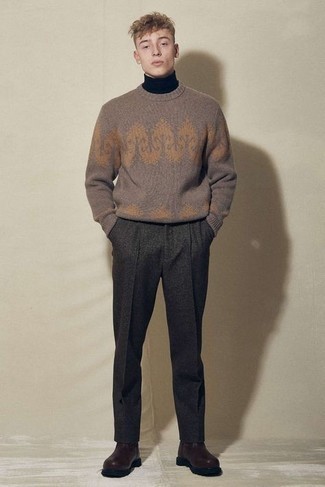brauner bedruckter Pullover mit einem Rundhalsausschnitt von Solid Homme