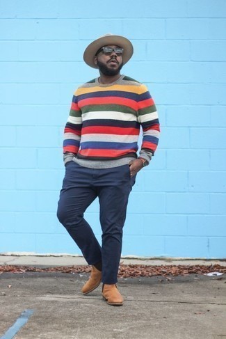 mehrfarbiger horizontal gestreifter Pullover mit einem Rundhalsausschnitt von Marc O'Polo