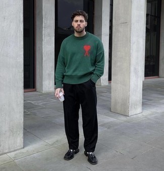 dunkelgrüner bedruckter Pullover mit einem Rundhalsausschnitt von Philipp Plein