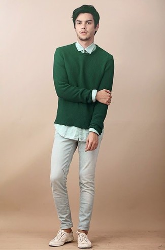 grüner Pullover mit einem Rundhalsausschnitt von BLEND