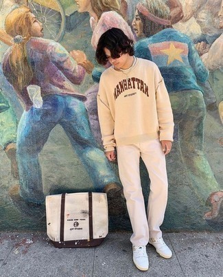 hellbeige Shopper Tasche aus Segeltuch von Gucci