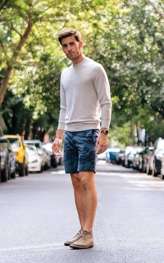dunkelblaue bedruckte Shorts von FIOCEO