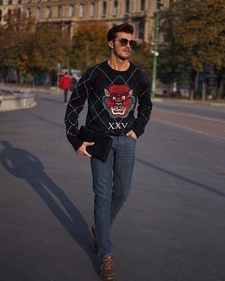schwarzer Pullover mit einem Rundhalsausschnitt mit Argyle-Muster von Gucci