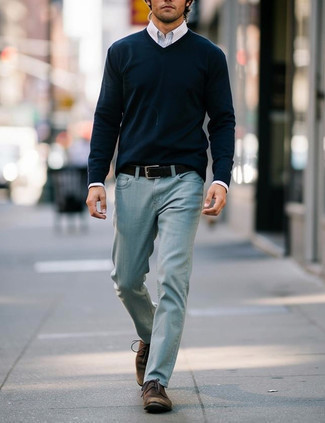 dunkelblauer Pullover mit einem V-Ausschnitt von SIR RAYMOND TAILOR