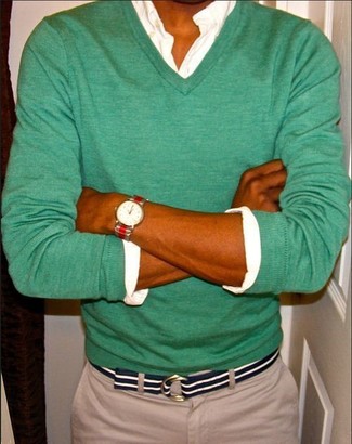 grüner Pullover mit einem V-Ausschnitt von Hackett Clothing