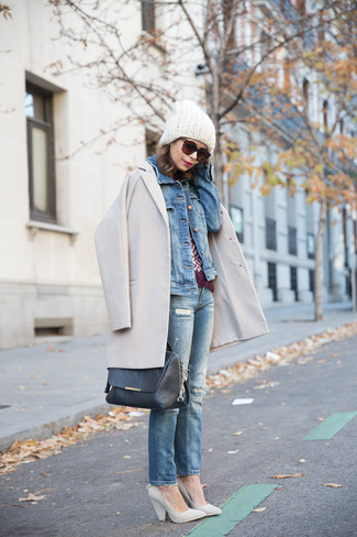 Lila Pullover mit einem Rundhalsausschnitt kombinieren – 15 Damen Outfits