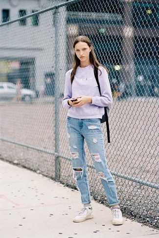 Lila Pullover mit einem Rundhalsausschnitt kombinieren – 15 Damen Outfits