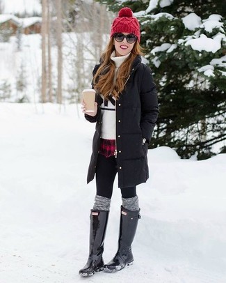 Rotes und schwarzes Businesshemd mit Schottenmuster kombinieren – 105 Damen Outfits