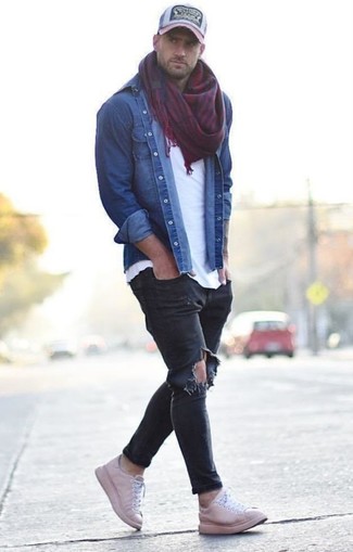 Roten und dunkelblauen Schal kombinieren – 305 Herren Outfits
