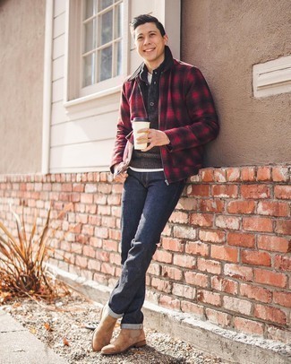 Rote Harrington-Jacke kombinieren – 7 Herren Outfits kühl Wetter