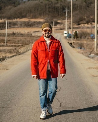 Rote Harrington-Jacke kombinieren – 7 Herren Outfits kühl Wetter