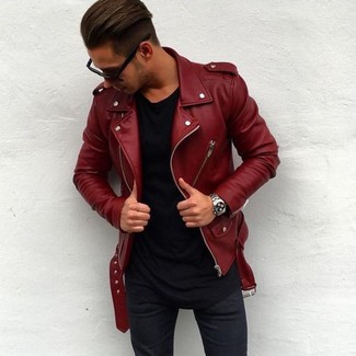 Rote Lederjacke kombinieren – 37 Herren Outfits warm Wetter