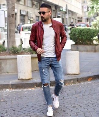 Rote Lederjacke kombinieren – 37 Herren Outfits warm Wetter