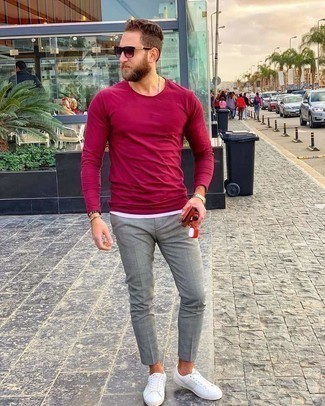 Welche Chinohosen mit roten Langarmshirt zu tragen – 22 Herren Outfits