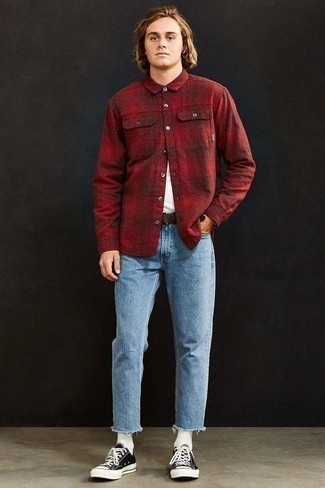 Rotes Flanell Langarmhemd mit Schottenmuster kombinieren – 27 Herren Outfits