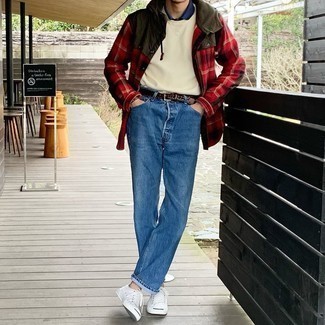 Rotes Flanell Langarmhemd mit Schottenmuster kombinieren – 27 Herren Outfits