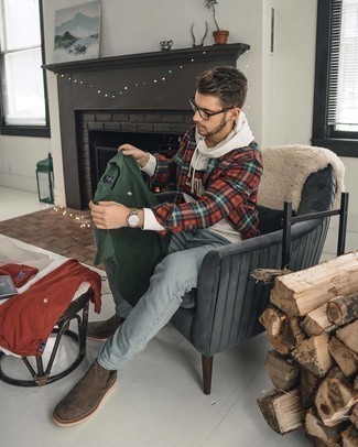 Rotes Flanell Langarmhemd mit Schottenmuster kombinieren – 27 Herren Outfits