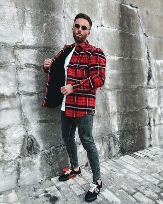 Rotes Flanell Langarmhemd mit Schottenmuster kombinieren – 27 Herren Outfits
