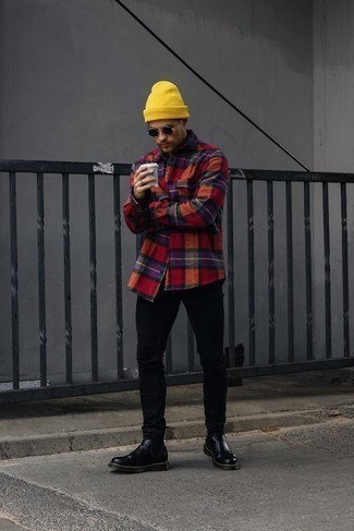Rotes Flanell Langarmhemd mit Schottenmuster kombinieren – 27 Herren Outfits