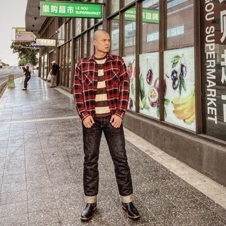 Rotes Flanell Langarmhemd mit Schottenmuster kombinieren – 27 Herren Outfits