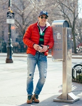 Welche Jeans mit roter Daunenjacke zu tragen – 17 Herren Outfits