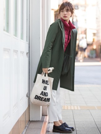 weiße bedruckte Shopper Tasche aus Segeltuch von MAISON KITSUNE
