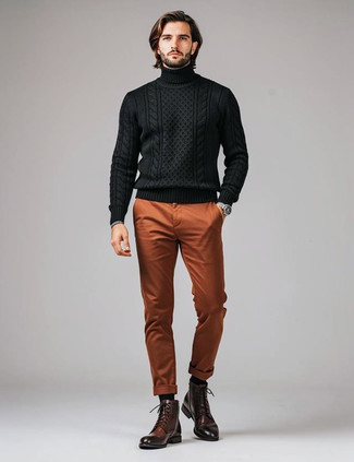 schwarzer Strick Wollrollkragenpullover von Loewe