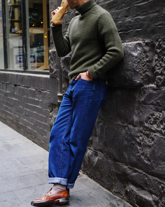 dunkelgrüner Strick Rollkragenpullover von Calvin Klein Jeans