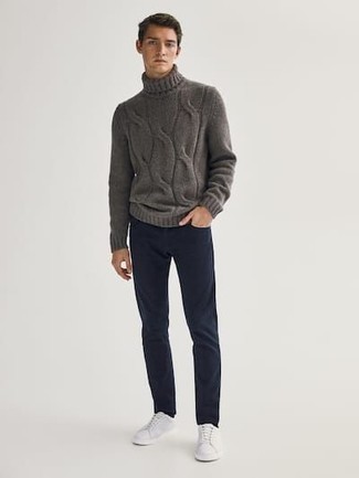 grauer Strick Wollrollkragenpullover von Hope
