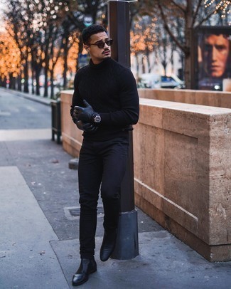 schwarze Lederhandschuhe von Gucci