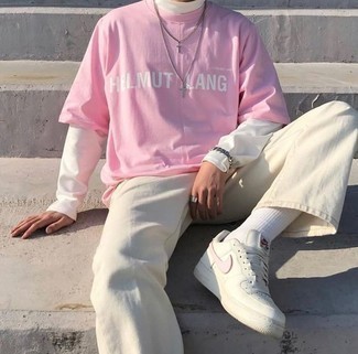 weiße und rosa Leder niedrige Sneakers von Hide&Jack