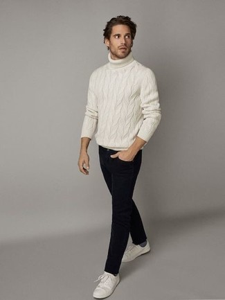 weißer Strick Wollrollkragenpullover von Maison Margiela