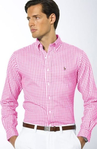 rosa Langarmhemd mit Vichy-Muster von Ben Sherman