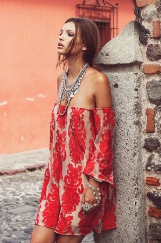 rotes schulterfreies Kleid aus Spitze von Asos