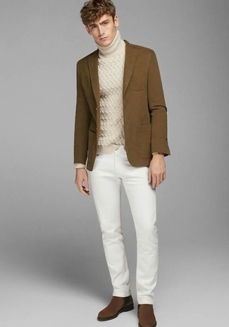 hellbeige Strick Wollrollkragenpullover von Feng Chen Wang