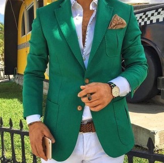 Welche Businesshemden mit grünen Sakkos zu tragen – 49 Herren Outfits: Erwägen Sie das Tragen von einem grünen Sakko und einem Businesshemd für eine klassischen und verfeinerte Silhouette.