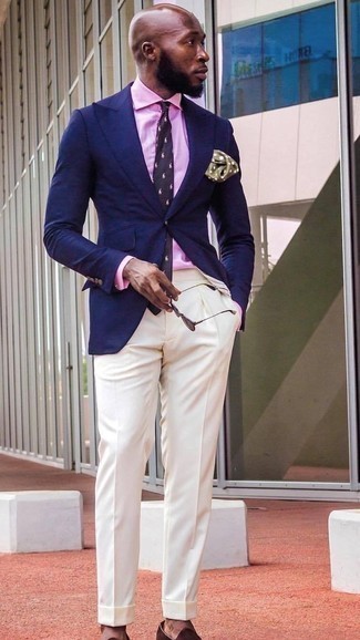 dunkelblaue bedruckte Krawatte von Drake's