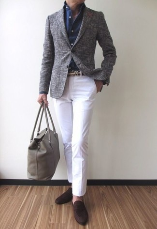 graue Shopper Tasche aus Leder von Thom Browne