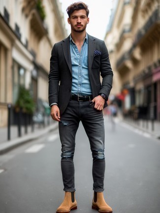 dunkelgraue Jeans mit Destroyed-Effekten von Philipp Plein