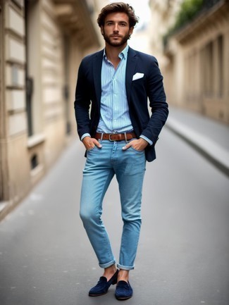 hellblaues vertikal gestreiftes Businesshemd von Eton