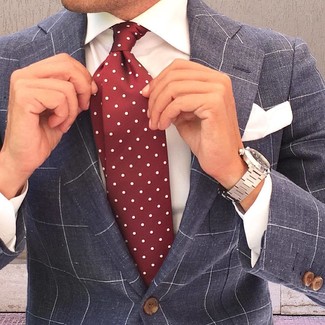 Graues Sakko mit Karomuster kombinieren – 222 Herren Outfits: Kombinieren Sie ein graues Sakko mit Karomuster mit einem weißen Businesshemd für eine klassischen und verfeinerte Silhouette.